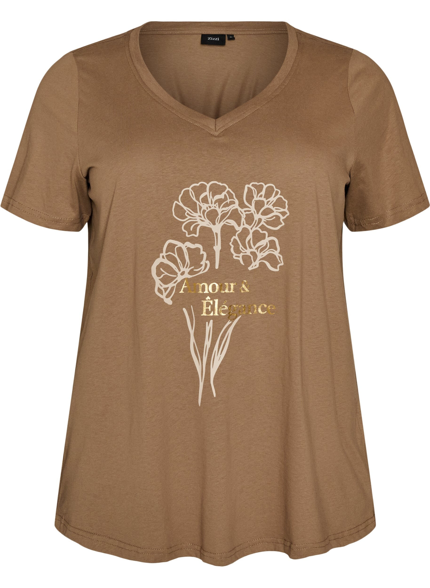 Katoenen T-shirt met V-hals en print aan de voorkant