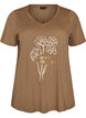 Katoenen T-shirt met V-hals en print aan de voorkant, Bruin, Packshot image number 0