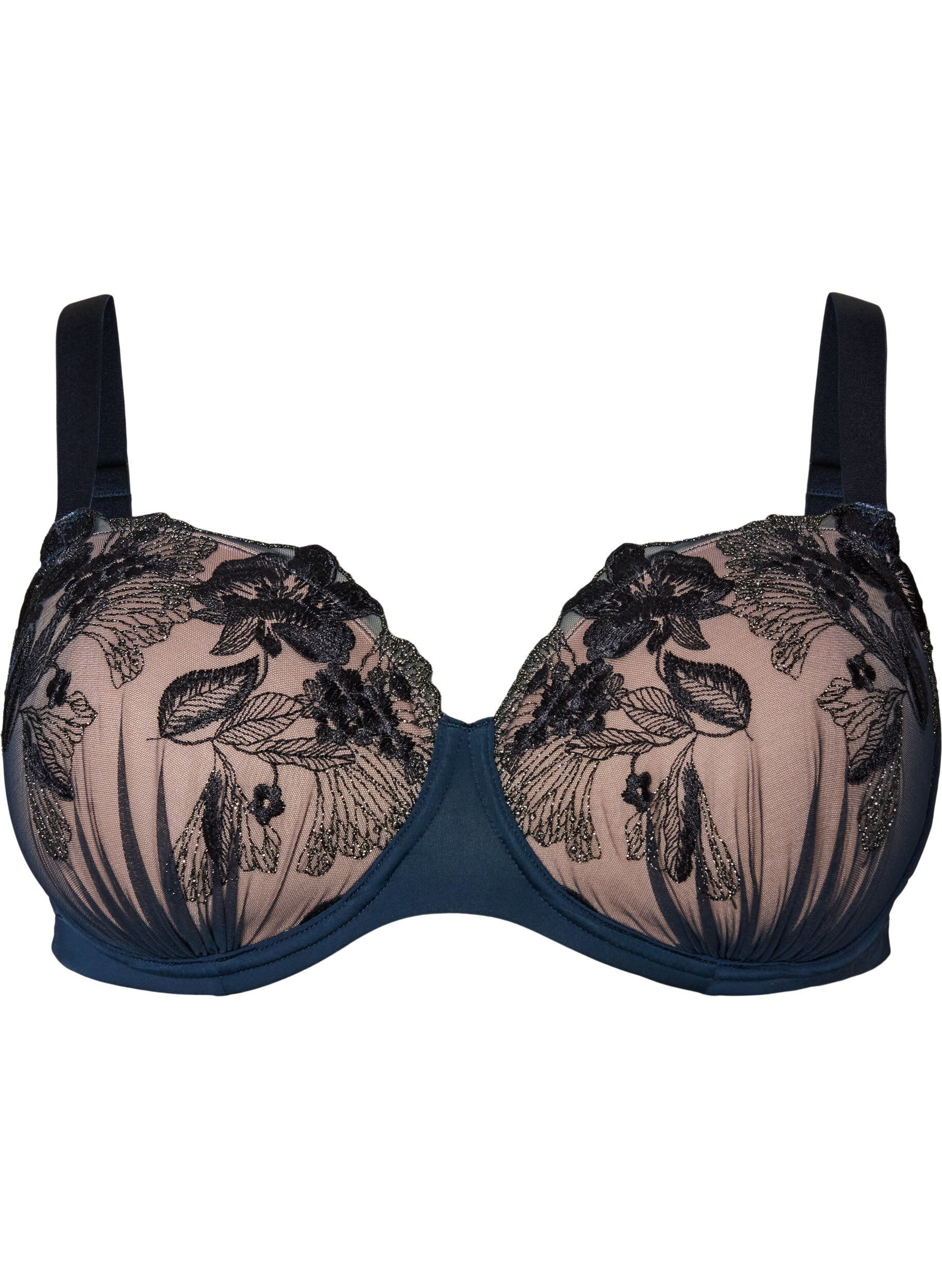 ZizziVoorgevormde bh met bloemenborduursel en gedrapeerde details, Blauw, Packshot image number 0