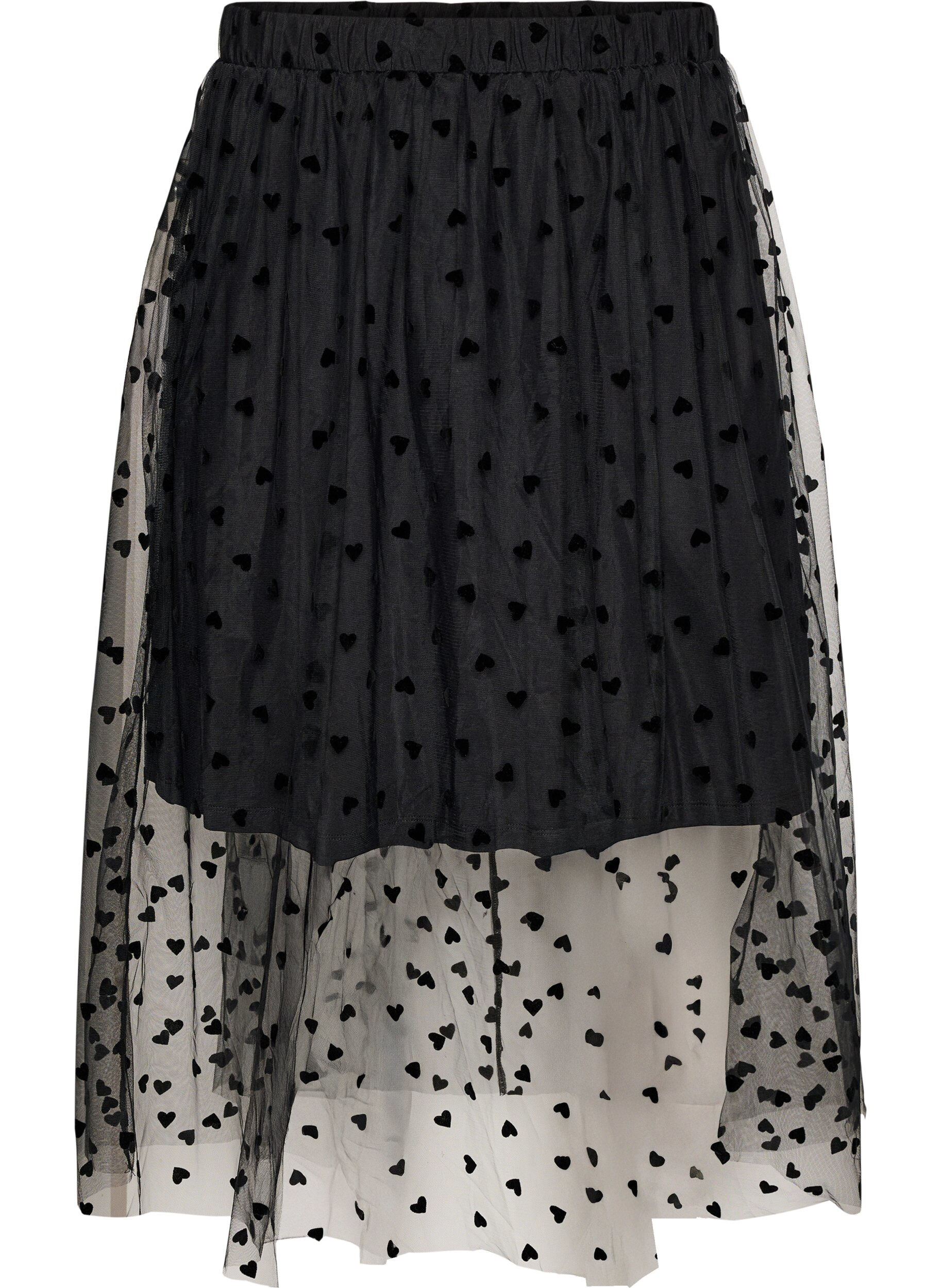 ZizziMidi-tule rok met hartjes, Zwart, Packshot image number 0