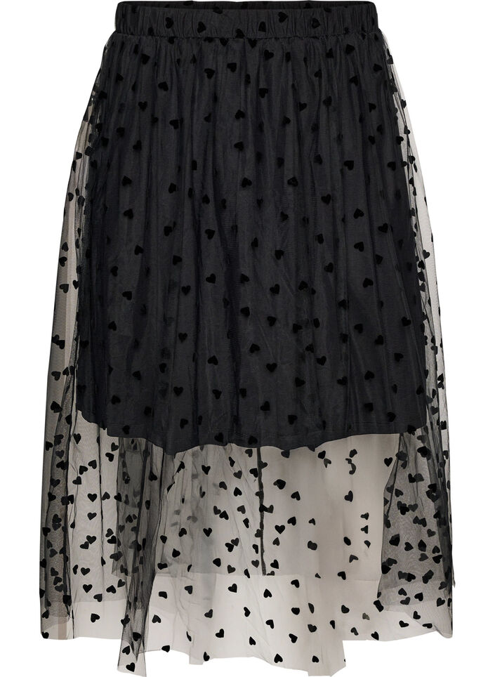 Midi-tule rok met hartjes, Zwart, Packshot image number 0