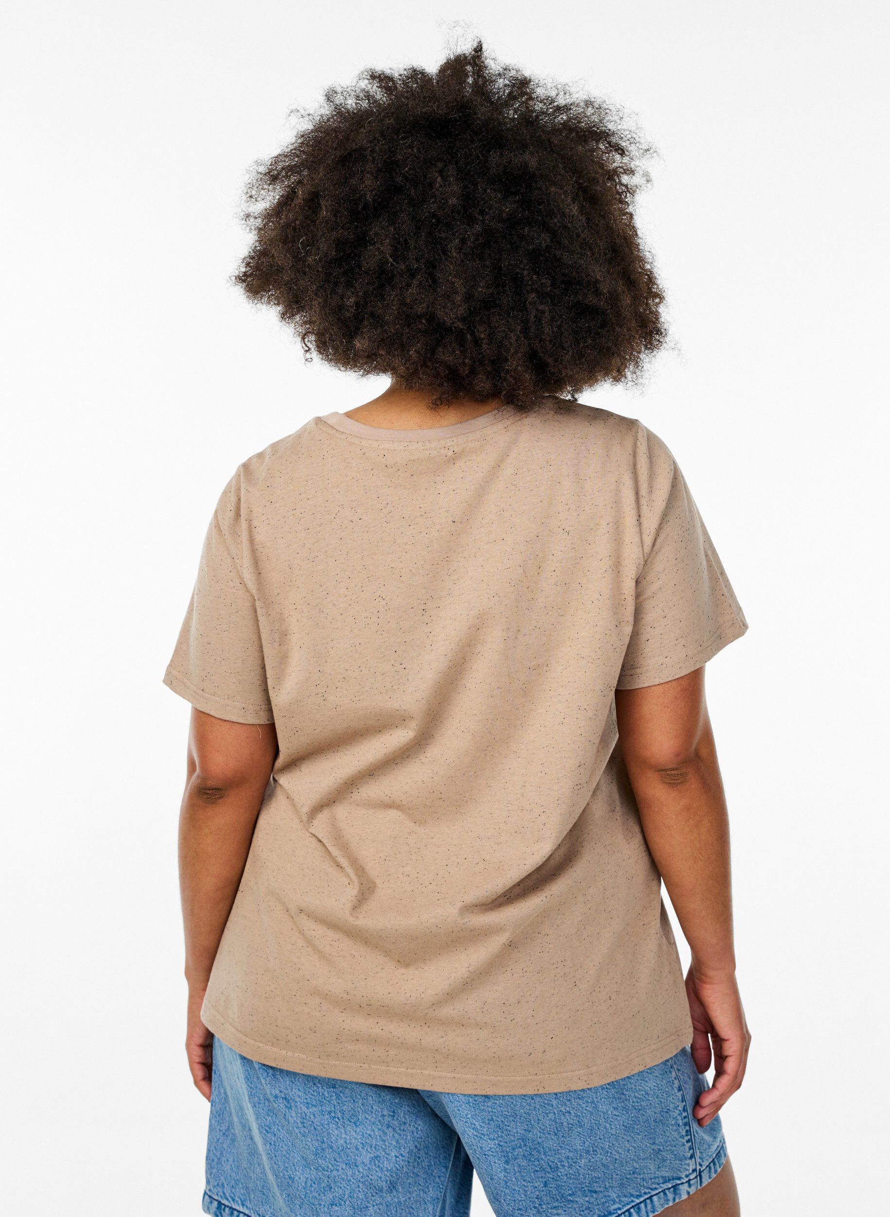 Zizzi Katoenen T-shirt met ronde hals, Beige, Model image number 2