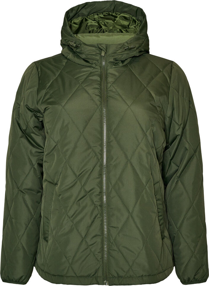 Licht gewatteerd jack met diamant-quilt, Groen, Packshot image number 0