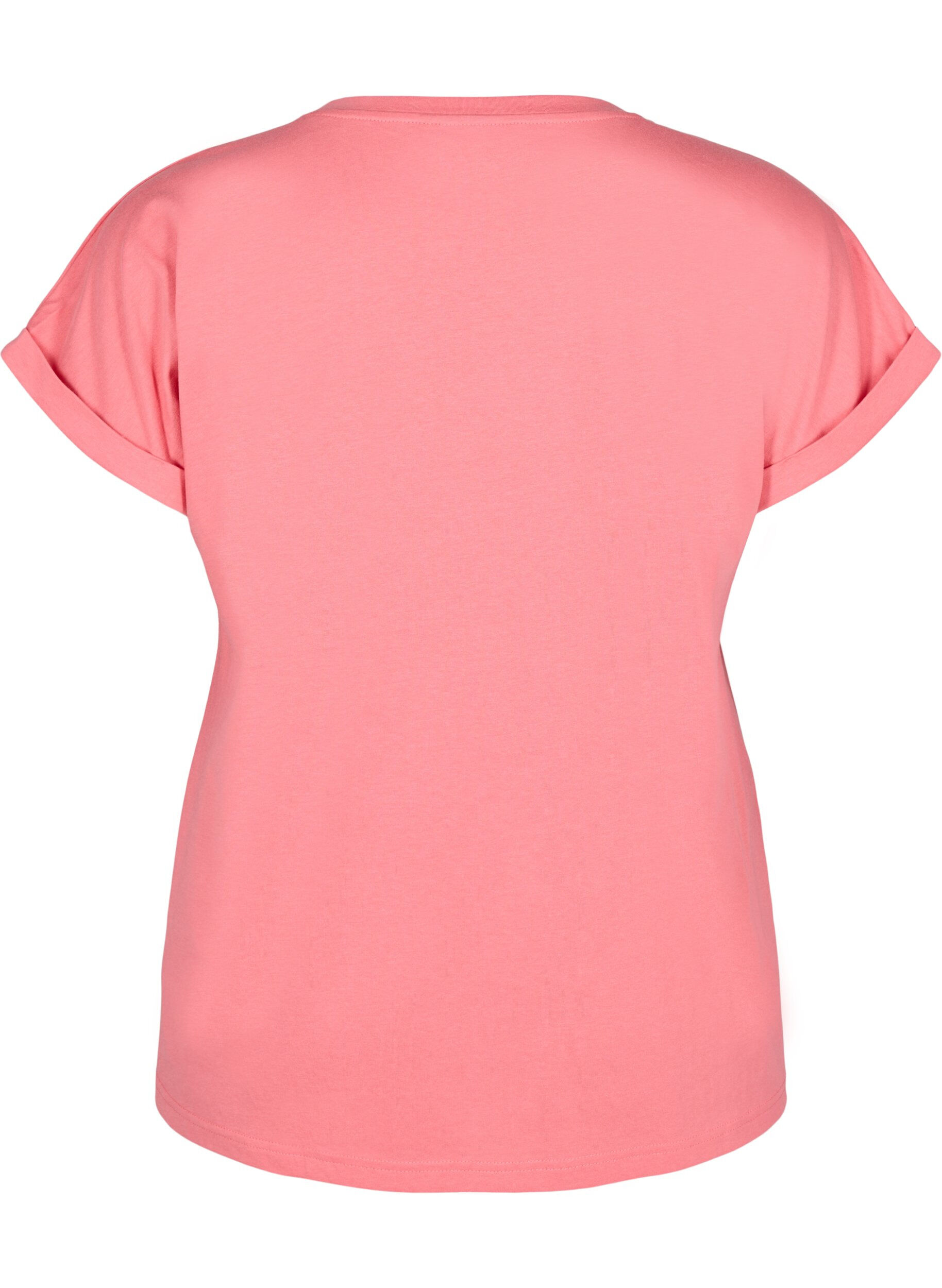 Zizzi T-shirt met korte mouwen in een katoenmix, Roze, Packshot image number 1