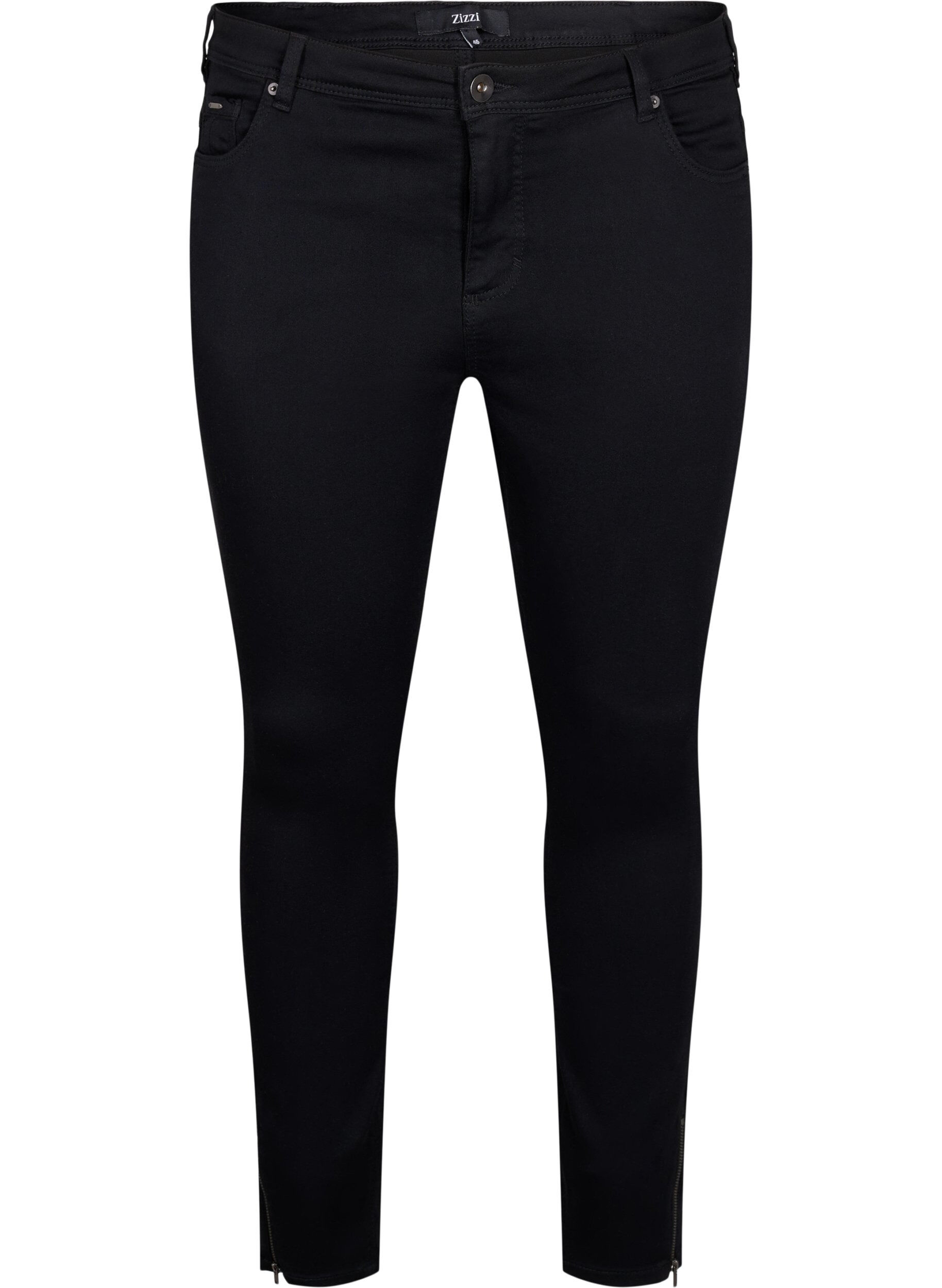 Zizzi Gecropte Amy jeans met ritssluiting details, Zwart, Packshot image number 0