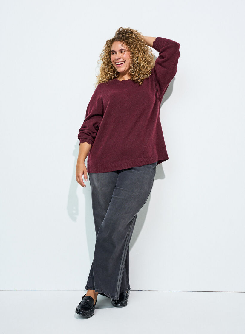 Gebreide blouse met golvende randen, Rood, Model image number 1