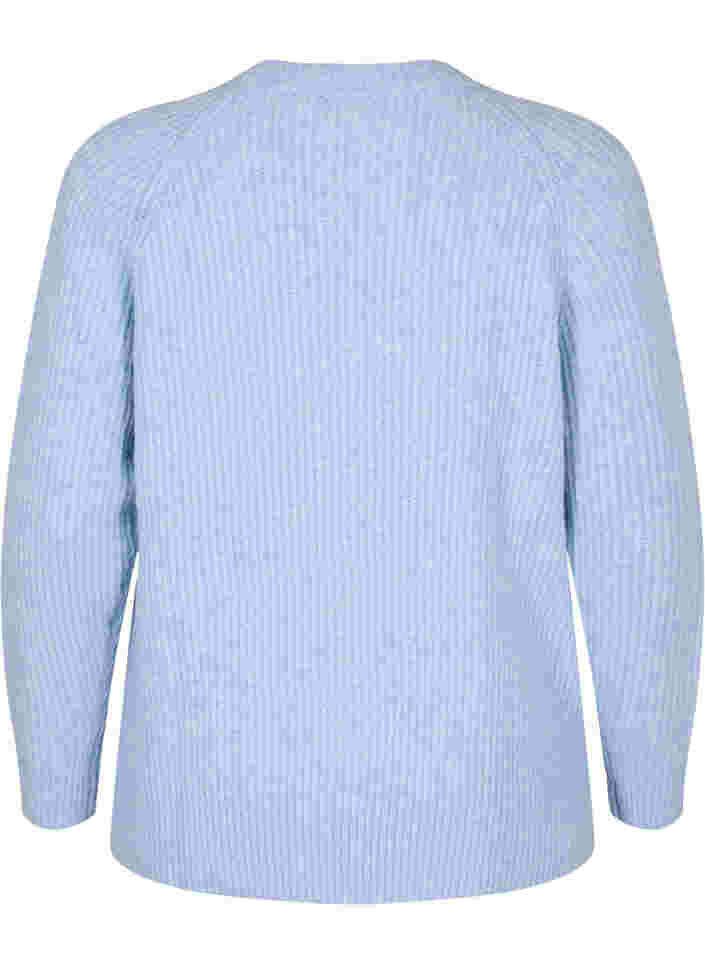 Gemêleerd gebreide trui met parelknopen, Light Blue Mel., Packshot image number 1