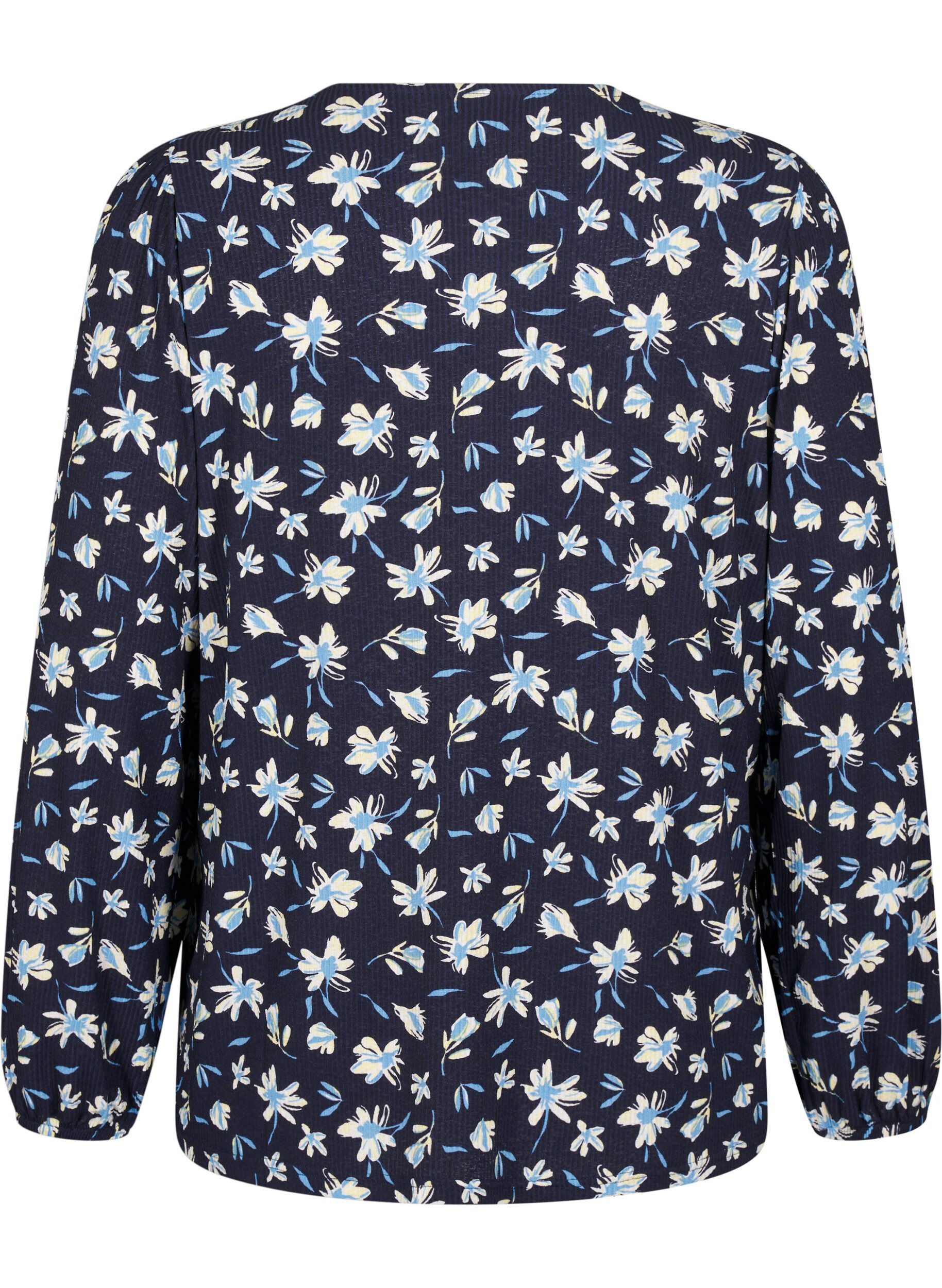 Zizzi Blouse met lange mouwen en bloemenprint, Blauw, Packshot image number 1