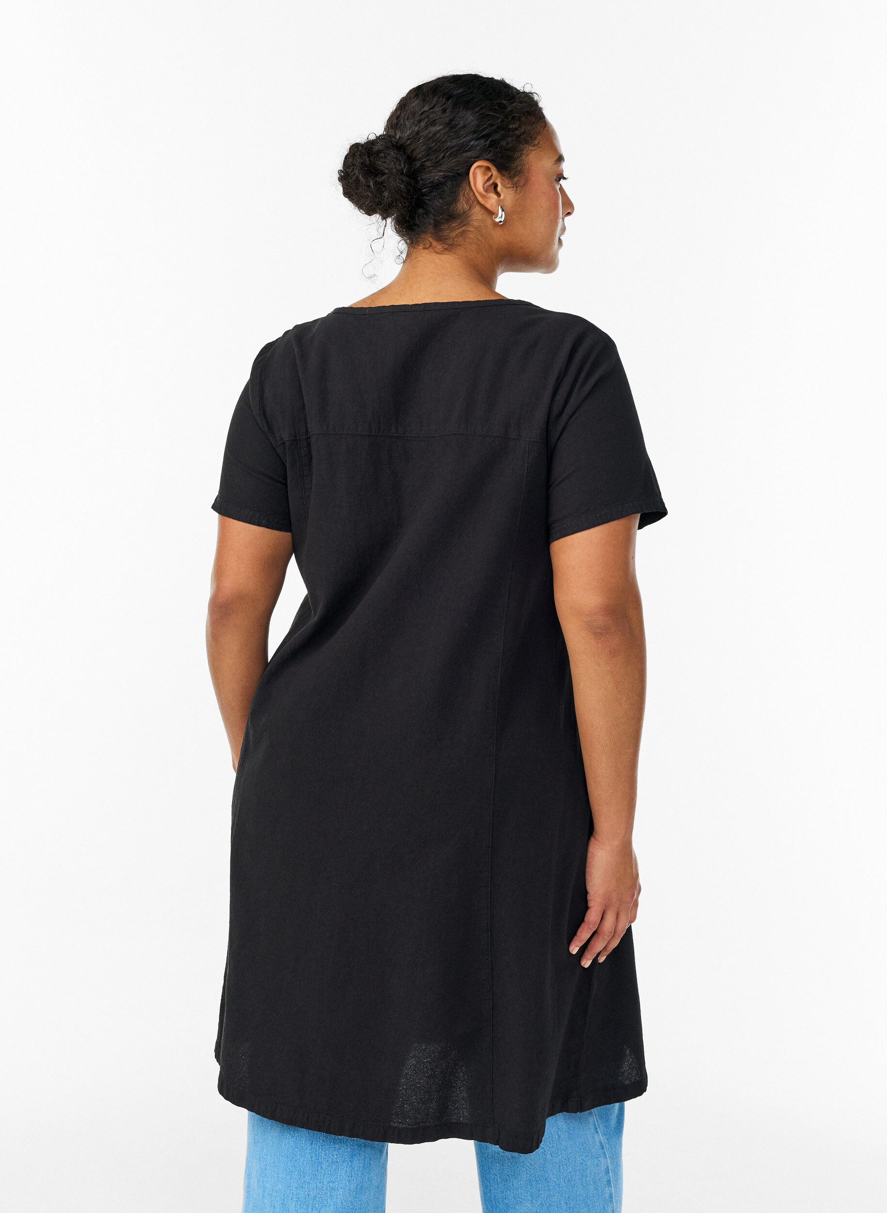 ZizziKatoenen jurk met korte mouwen, Zwart, Model image number 2