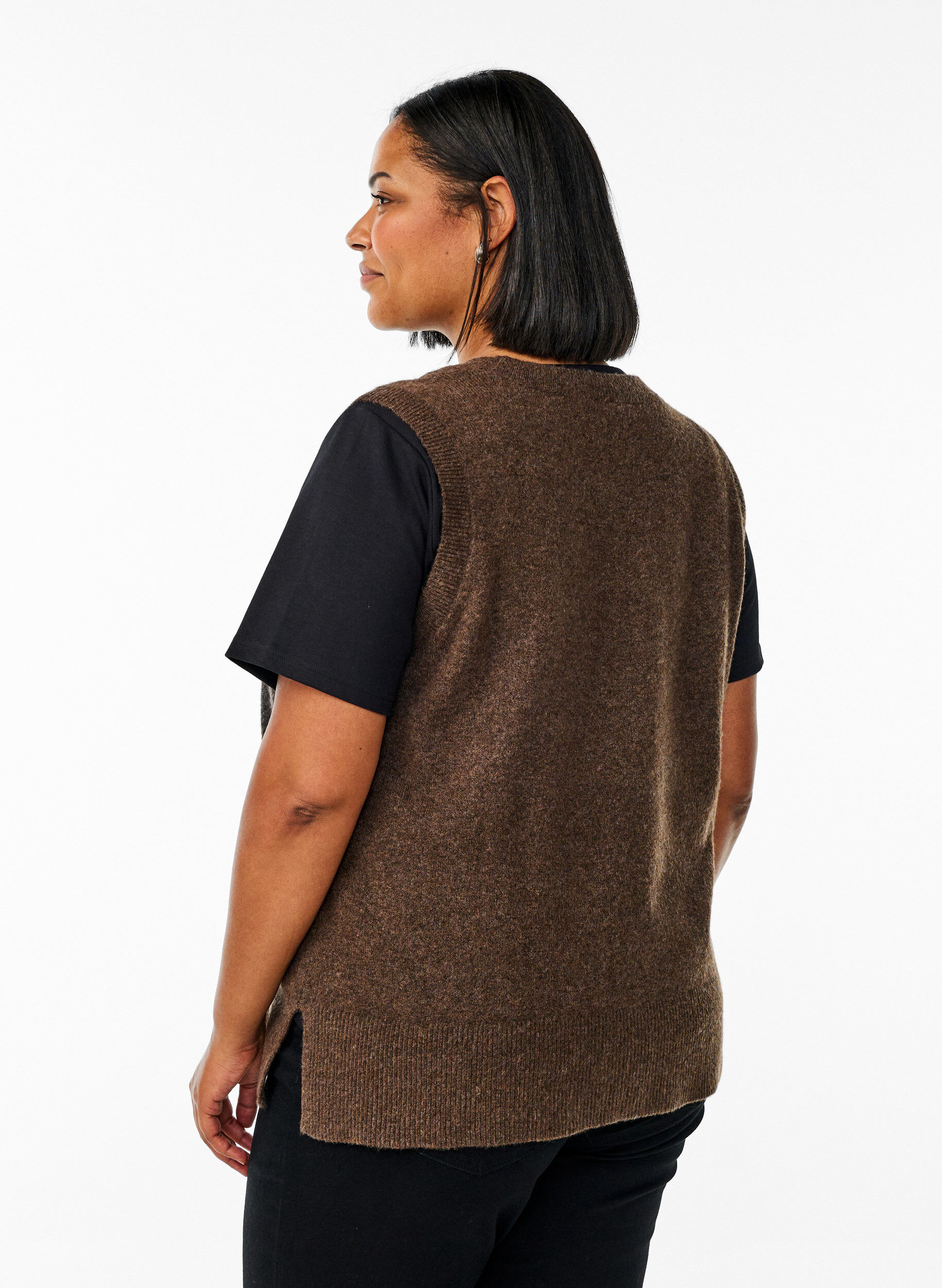 ZizziGebreid vest met geribbelde randen, Groen, Model image number 2