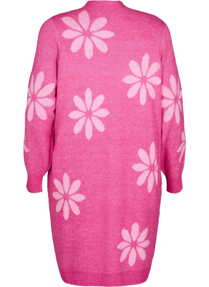 Lange cardigan met bloemen breisel, Raspberry Rose Comb, Packshot image number 1