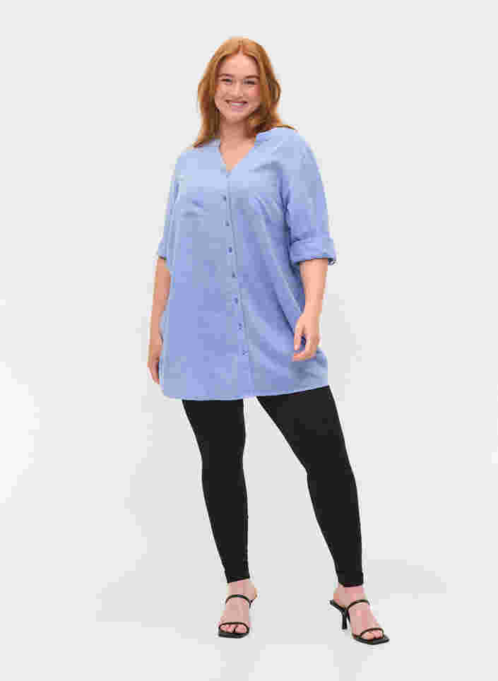 Lange blouse met 3/4 mouwen en v-hals, Ultramarine, Model image number 2