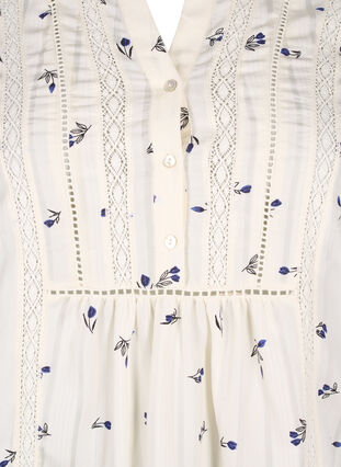 Korte viscose jurk met kanten rand en A-lijn snit, Birch w. Flower, Packshot image number 2