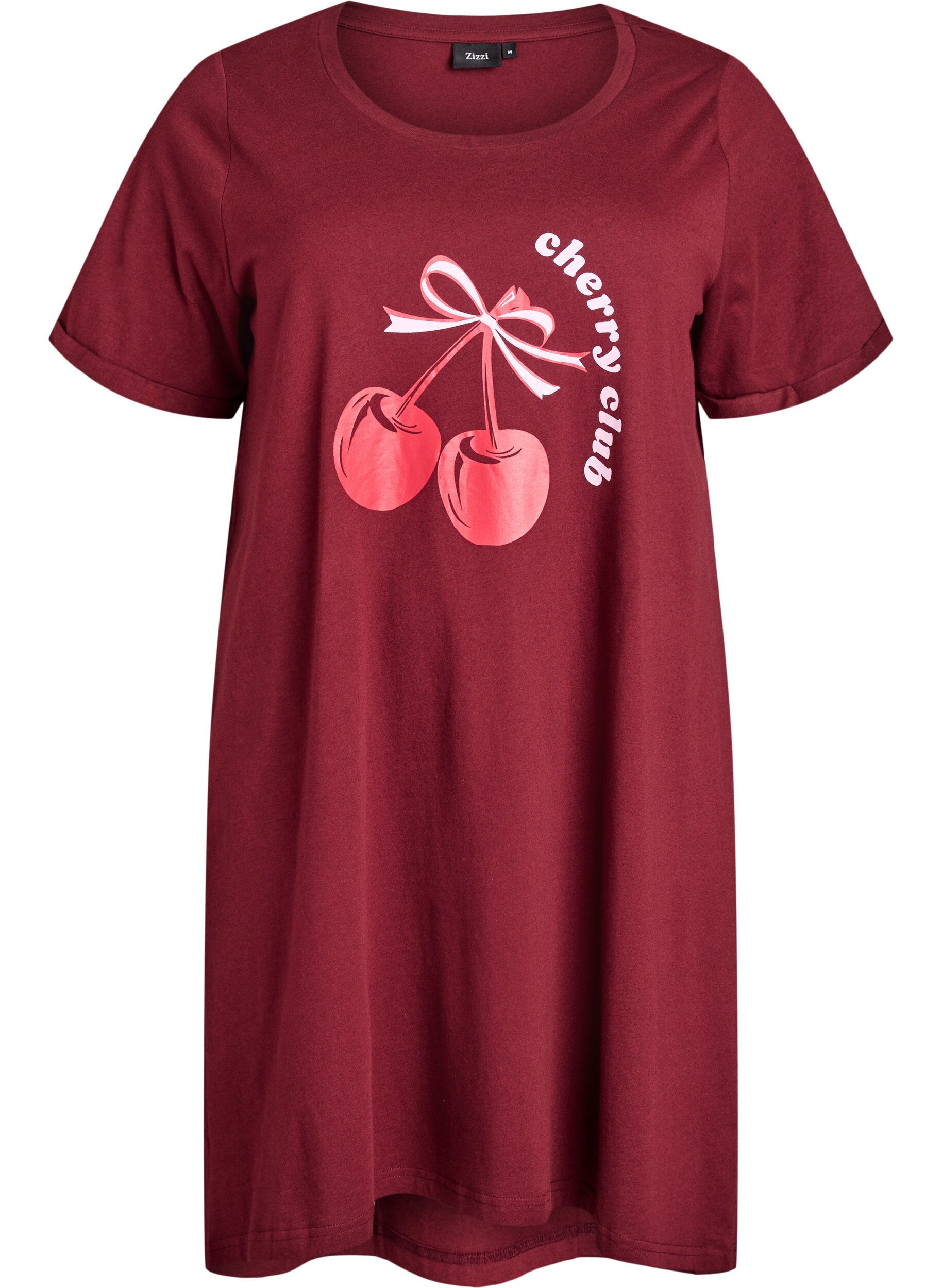 Zizzi Nachtjapon met korte mouwen van biologisch katoen, Rood, Packshot image number 0