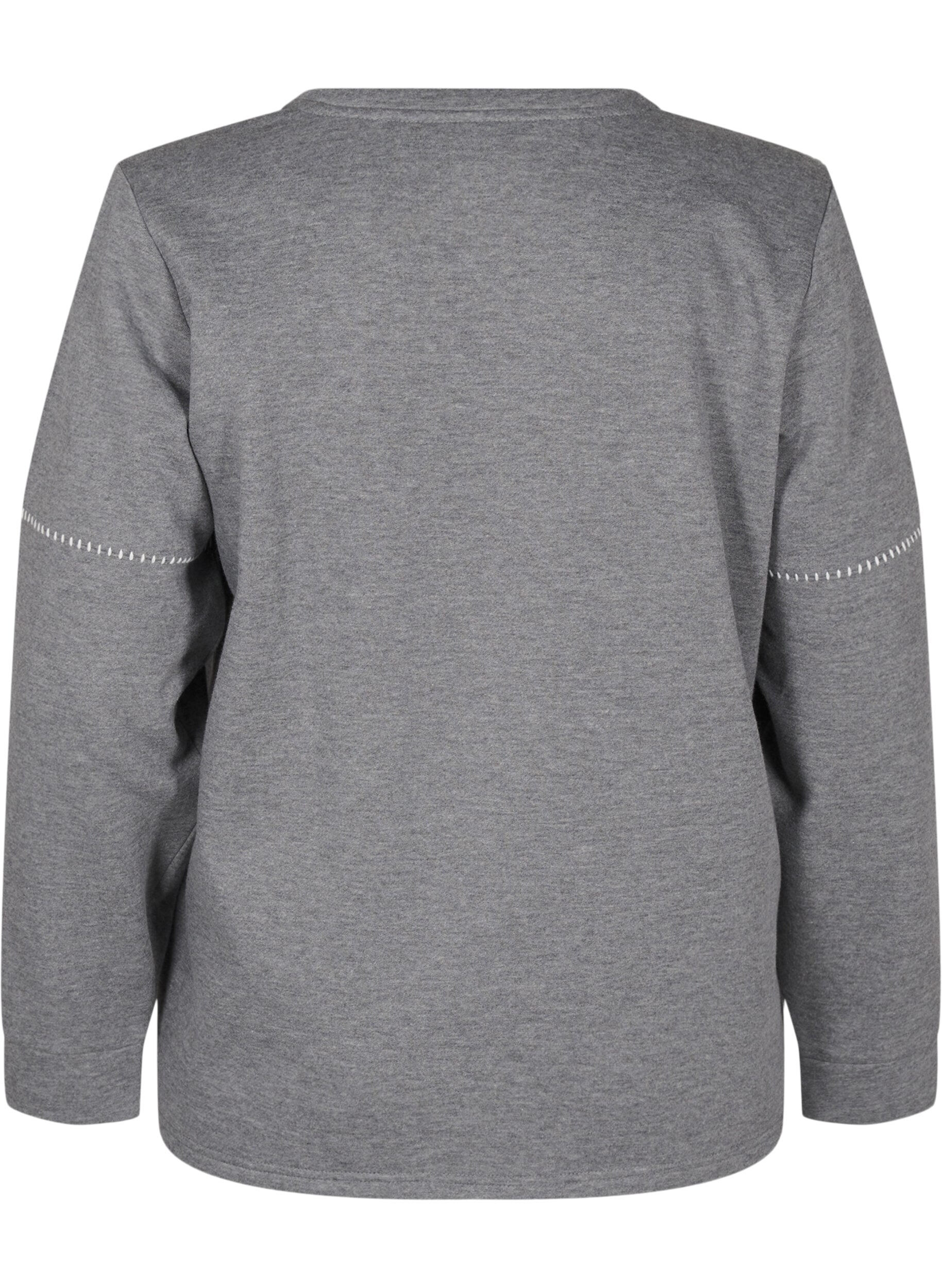 Zizzi Sweatshirt met contrasterende stiksels, Medium Grey M&eacute;l, Packshot image number 1