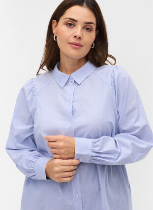 Gestreepte blouse in katoen, White/Blue stripe, Model image number 2