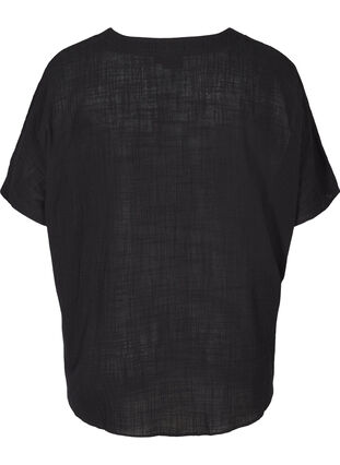Katoenen blouse met korte mouwen en v-hals, Black, Packshot image number 1