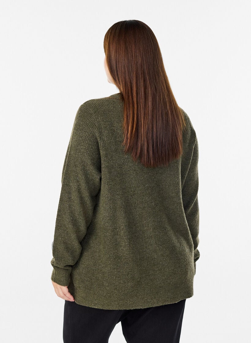 Gem&ecirc;leerde gebreide blouse met ronde hals, Groen, Model image number 2