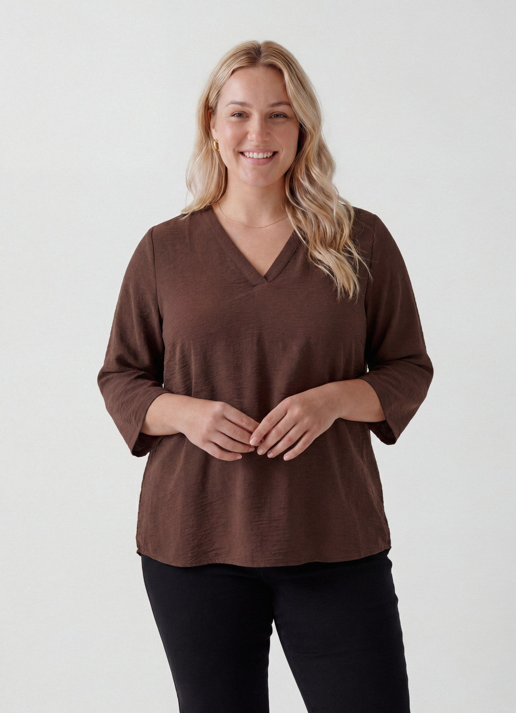 Blouse met 3/4 mouwen, Bruin, Model