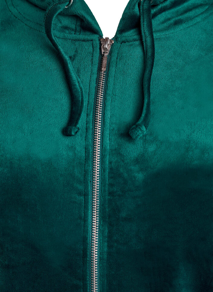 Velours cardigan met ritssluiting en capuchon, Groen, Packshot image number 2