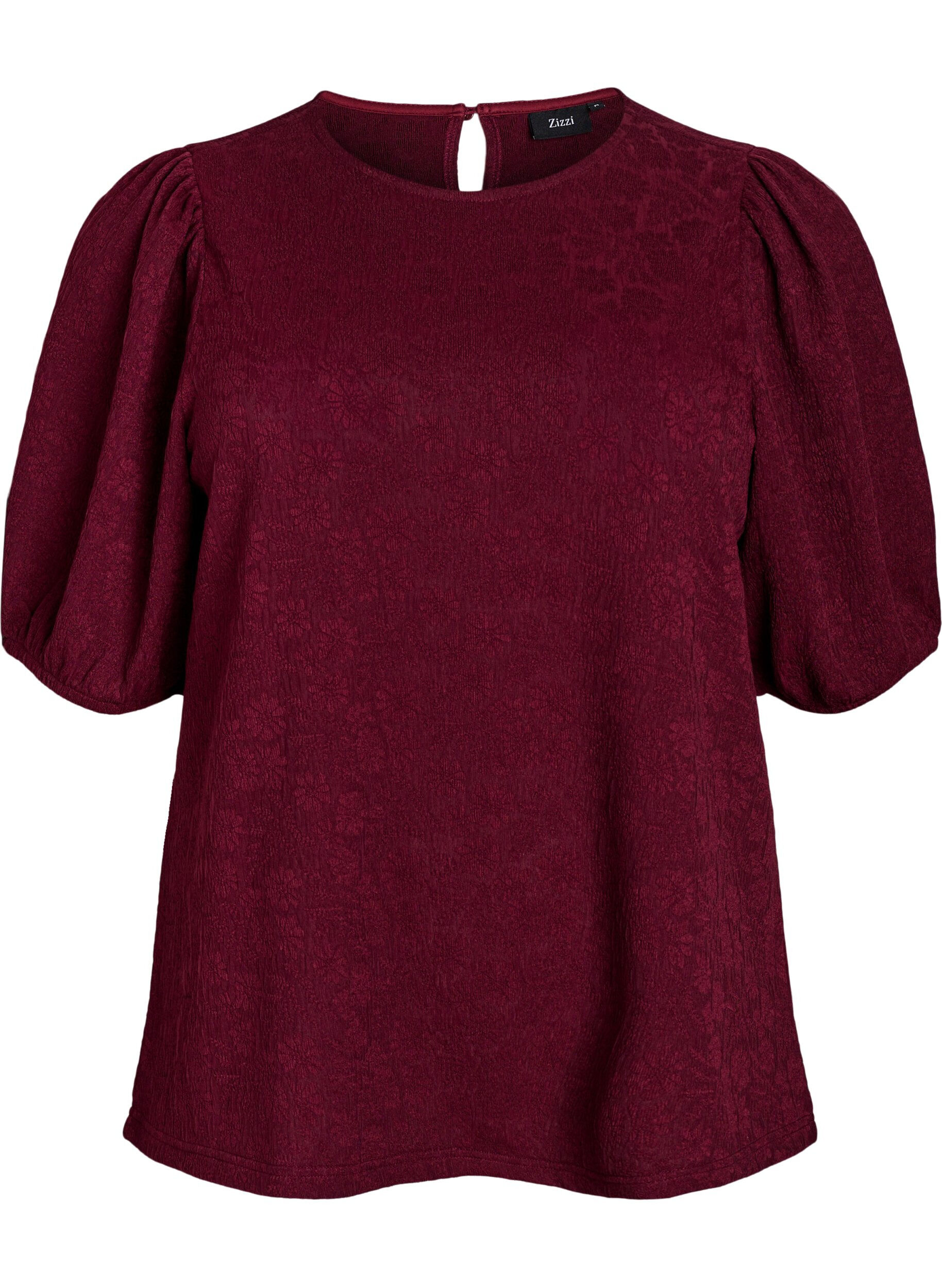 Zizzi Gestructureerde blouse met korte mouwen, Donker Bordeaux, Packshot image number 0