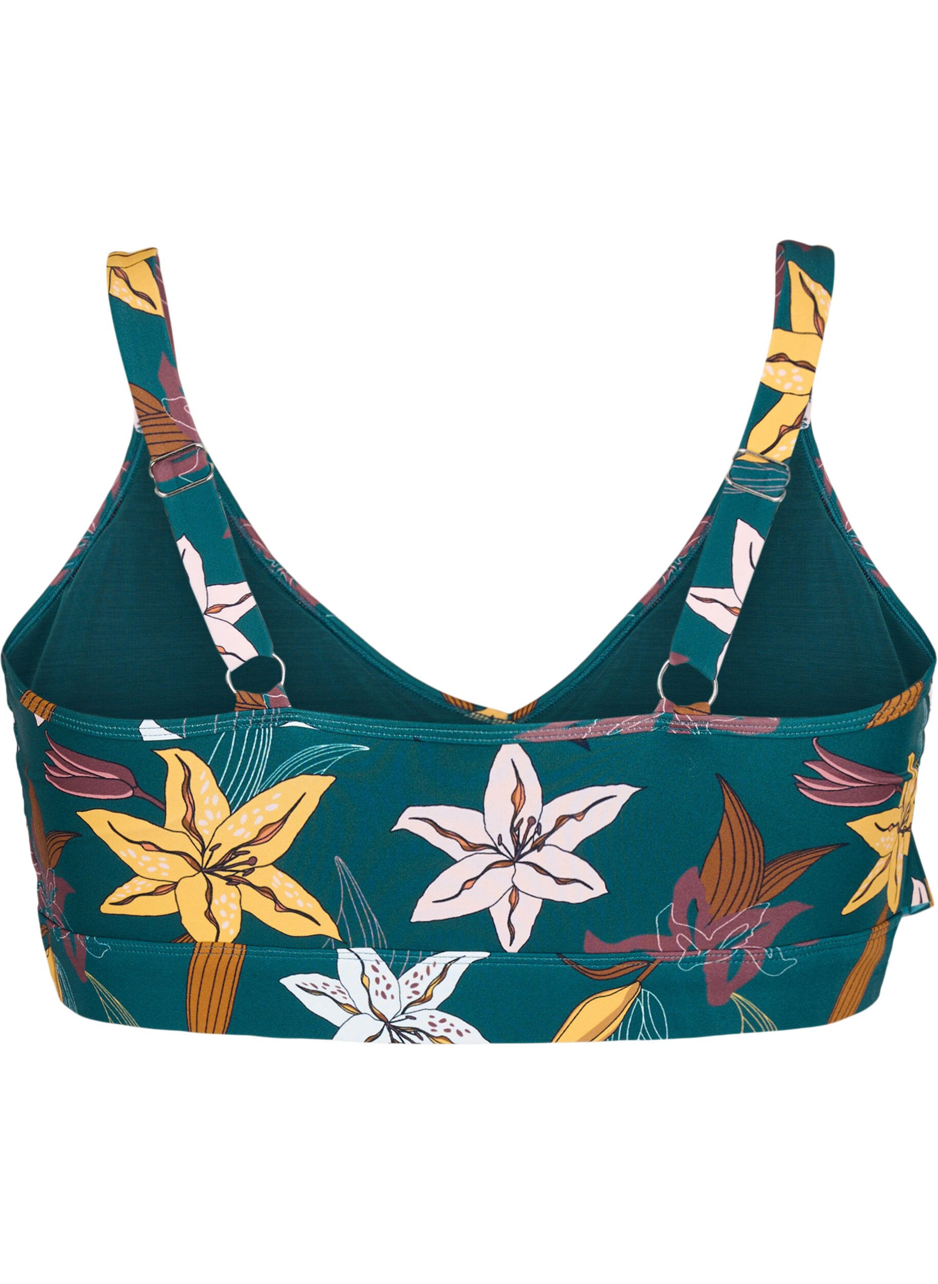 ZizziGebloemde bikinibeha met ruches, Groen, Packshot image number 1