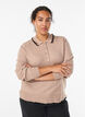 Gebreide blouse met een kraag en contrasterende ruches, Beige, Model image number 0