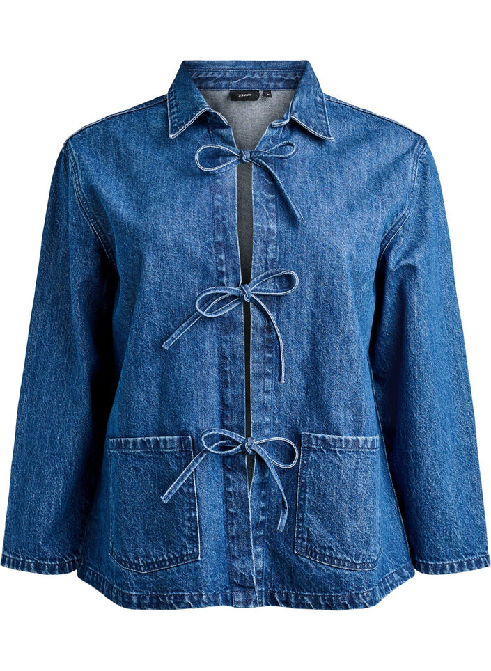 Spijkerjack met striksluiting en zakken, Blue Denim, Packshot image number 0