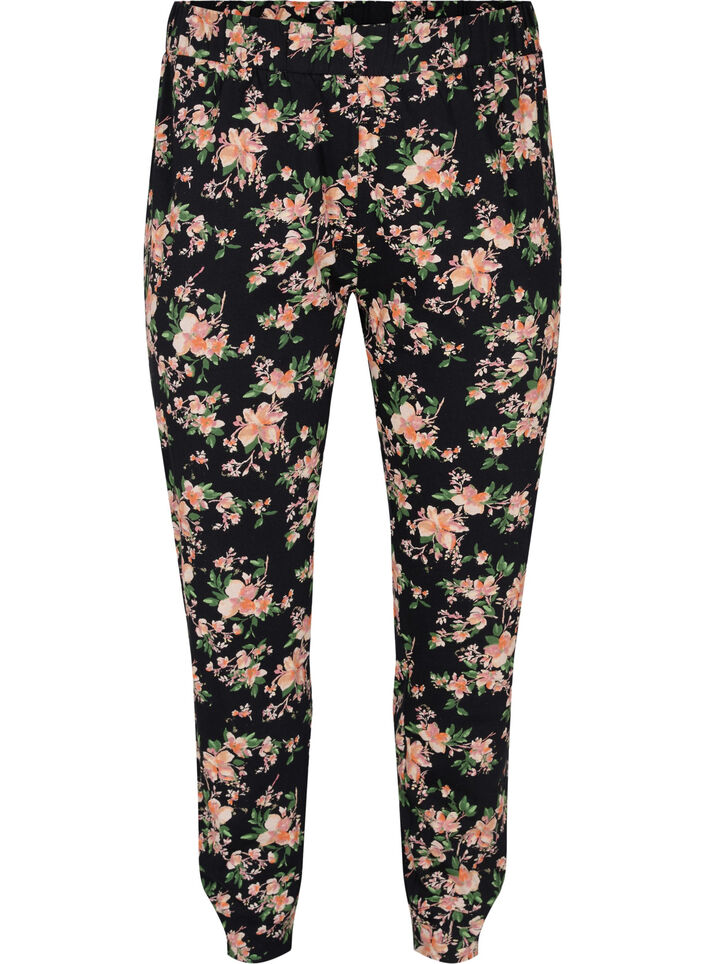 Katoenen pyjama broek met bloemenprint, Black Flower, Packshot image number 0