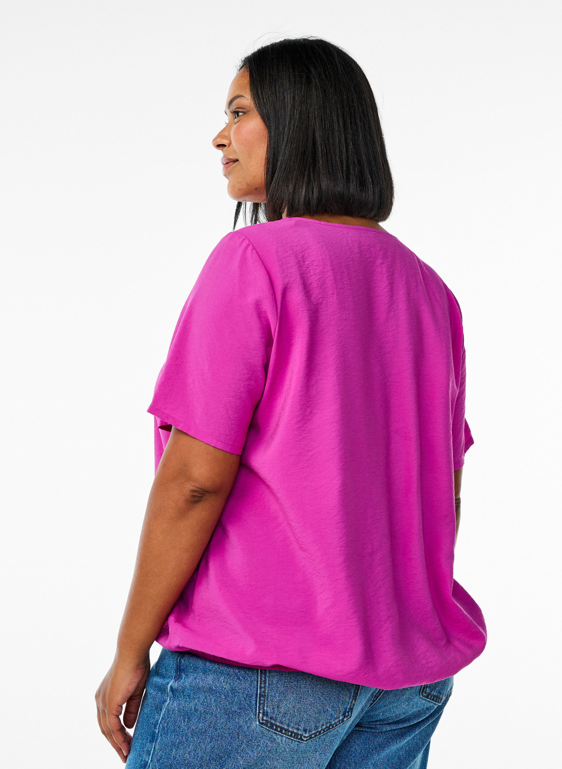 Zizzi Blouse met korte mouwen en elastische zoom, Roze, Model image number 2