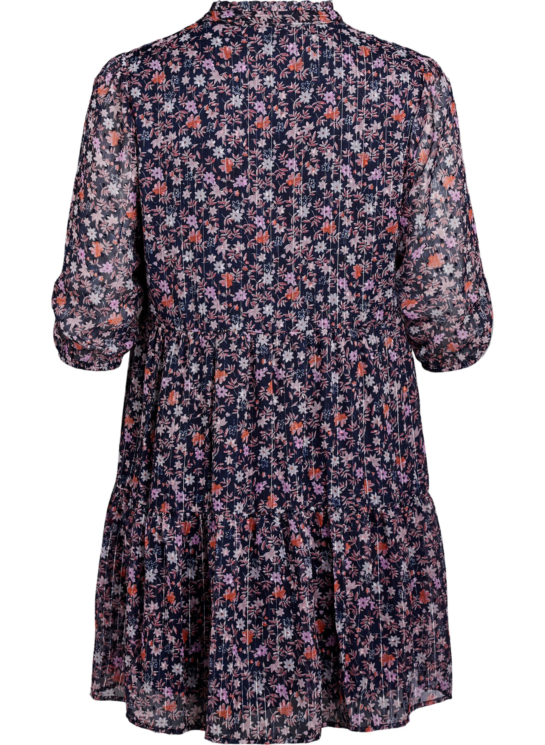 ZizziTunic met bloemenprint en glitterdraden, Blauw, Packshot image number 1