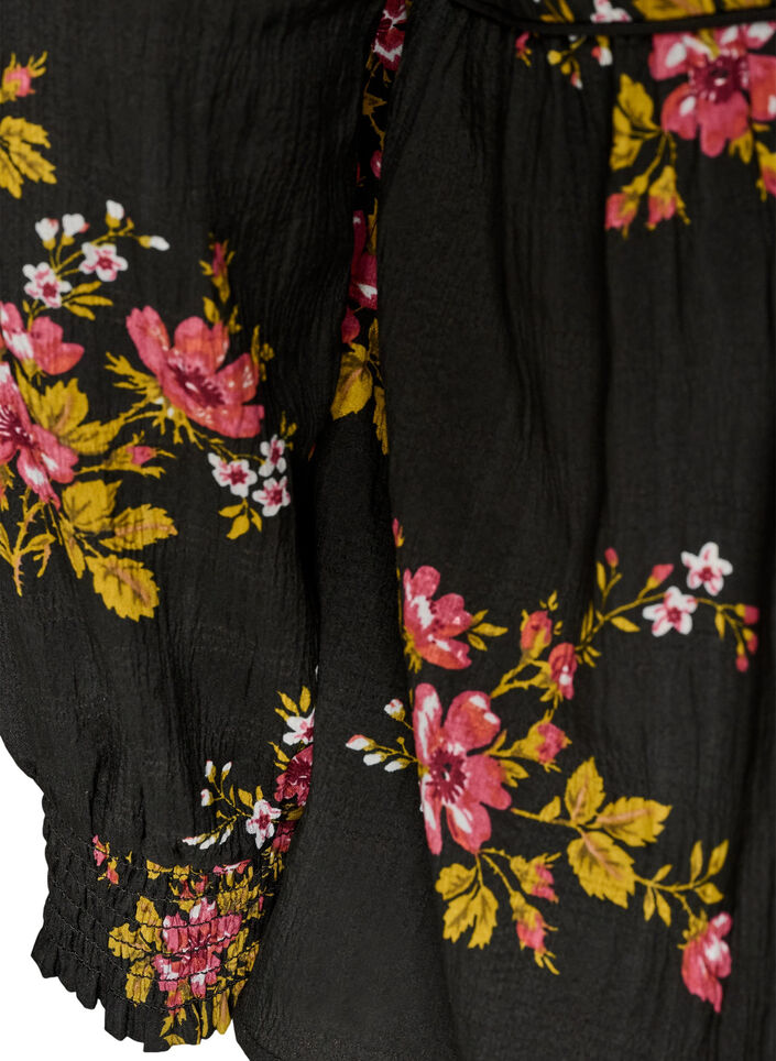 Blouse met lange mouwen en bloemenprint, Zwart, Packshot image number 3