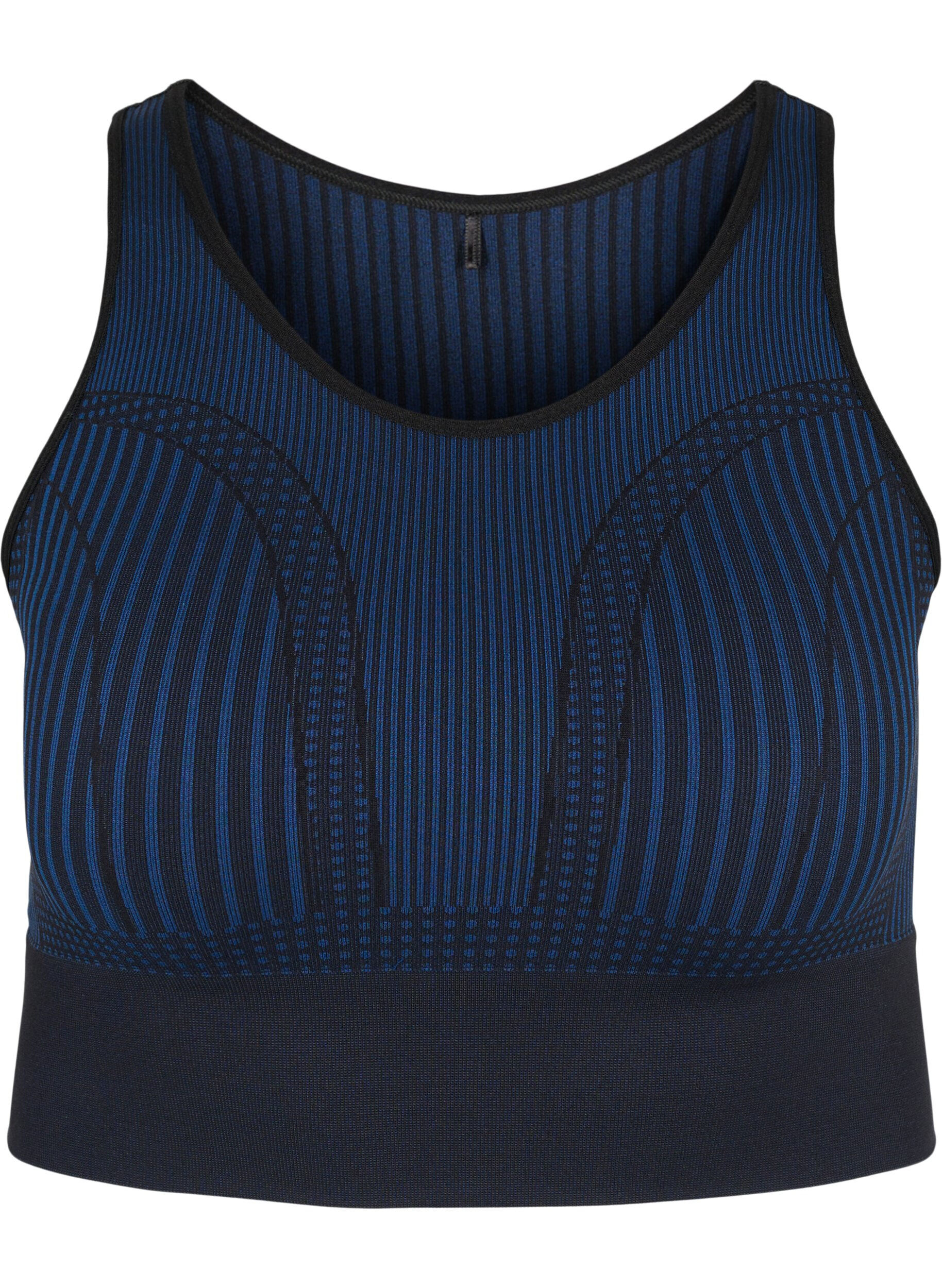 Zizzi Naadloze sportbeha met strepen, Black w. Blue Depths, Packshot image number 0