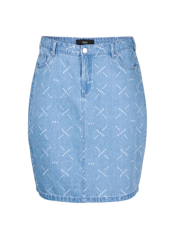Denim rok met patroon, Light blue denim, Packshot image number 0