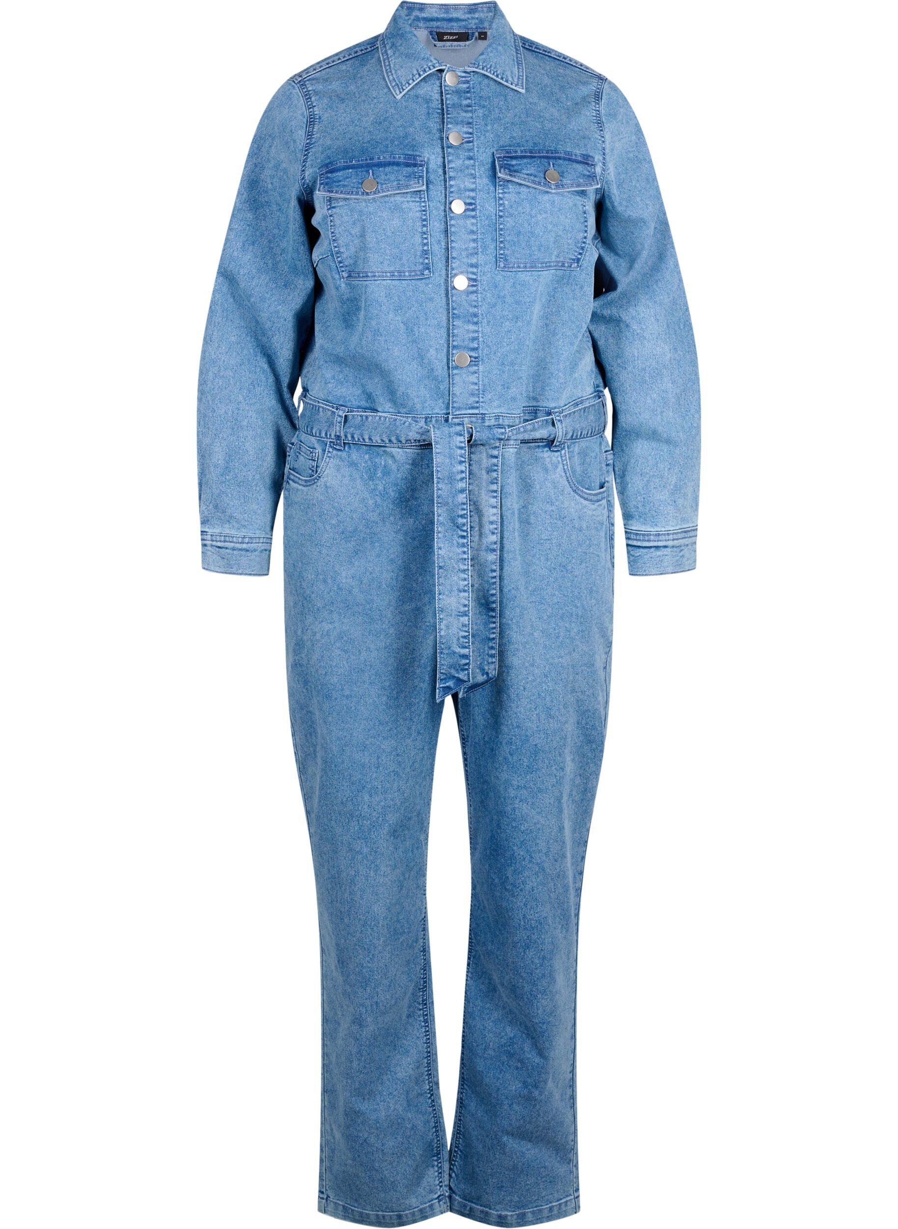 Zizzi Jumpsuit van denim met lange mouwen, Light Blue Denim, Packshot image number 0