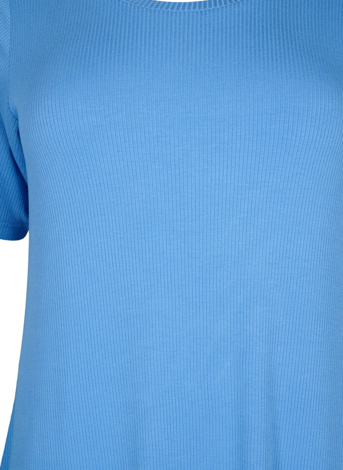 Halflange jurk met korte mouwen van viscose ribstof, Marina, Packshot image number 2