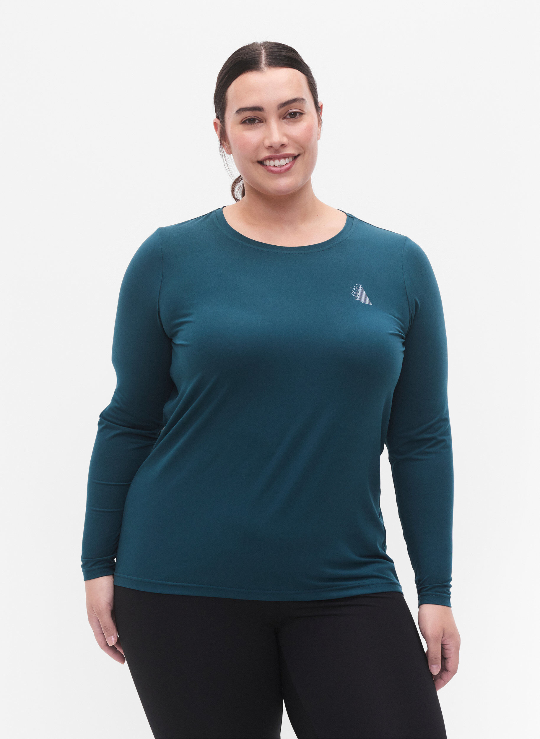 Zizzi Sport shirt met lange mouw, Deep Teal, Model image number 0