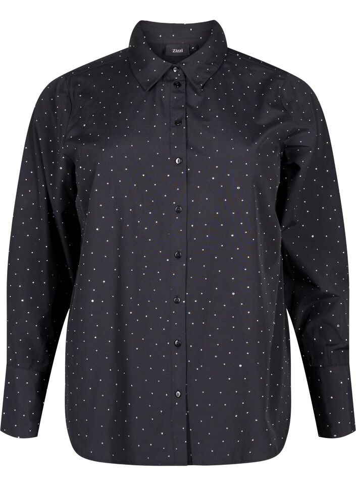 Shirt met strassteentjes, Black, Packshot image number 0
