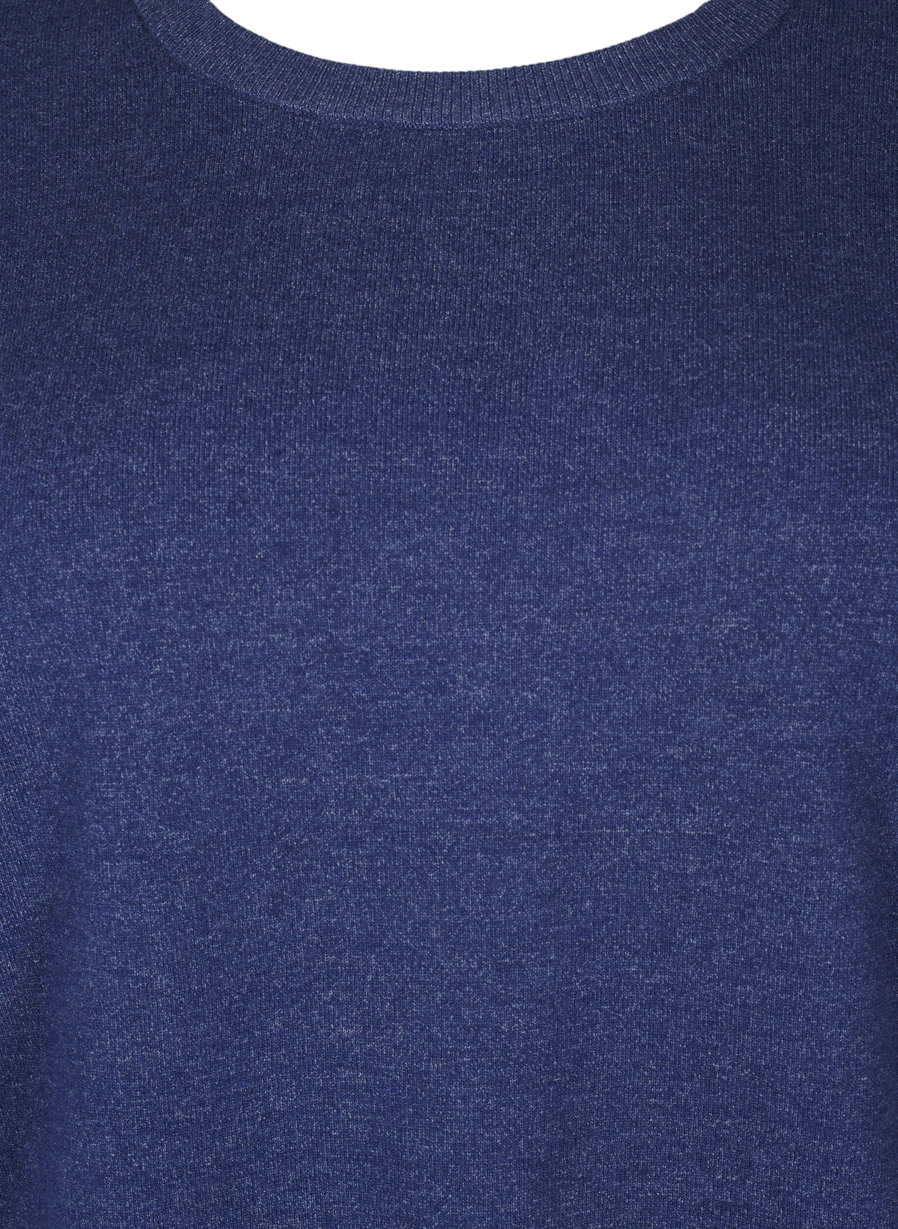 Zizzi Gebreide blouse met lange mouwen en een spleet, Blauw, Packshot image number 2