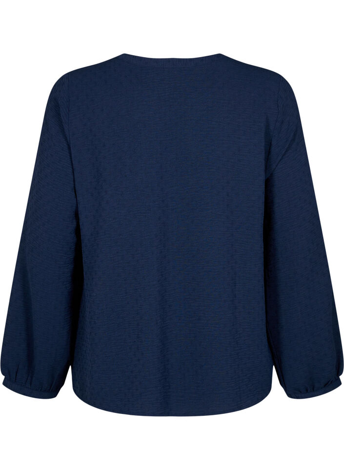 Blouse met lange mouwen en structuur, Navy Blazer, Packshot image number 1