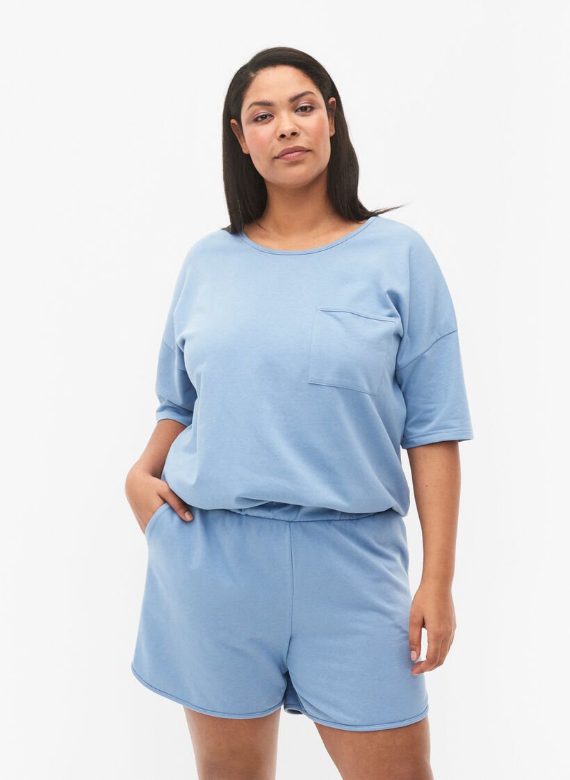 Effen sweatshort met zakken, Faded Denim, Model image number 0