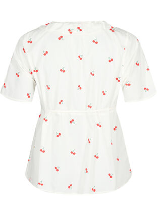 Cherry print wrap blouse in cotton, B. White/Cherry, Packshot image number 1