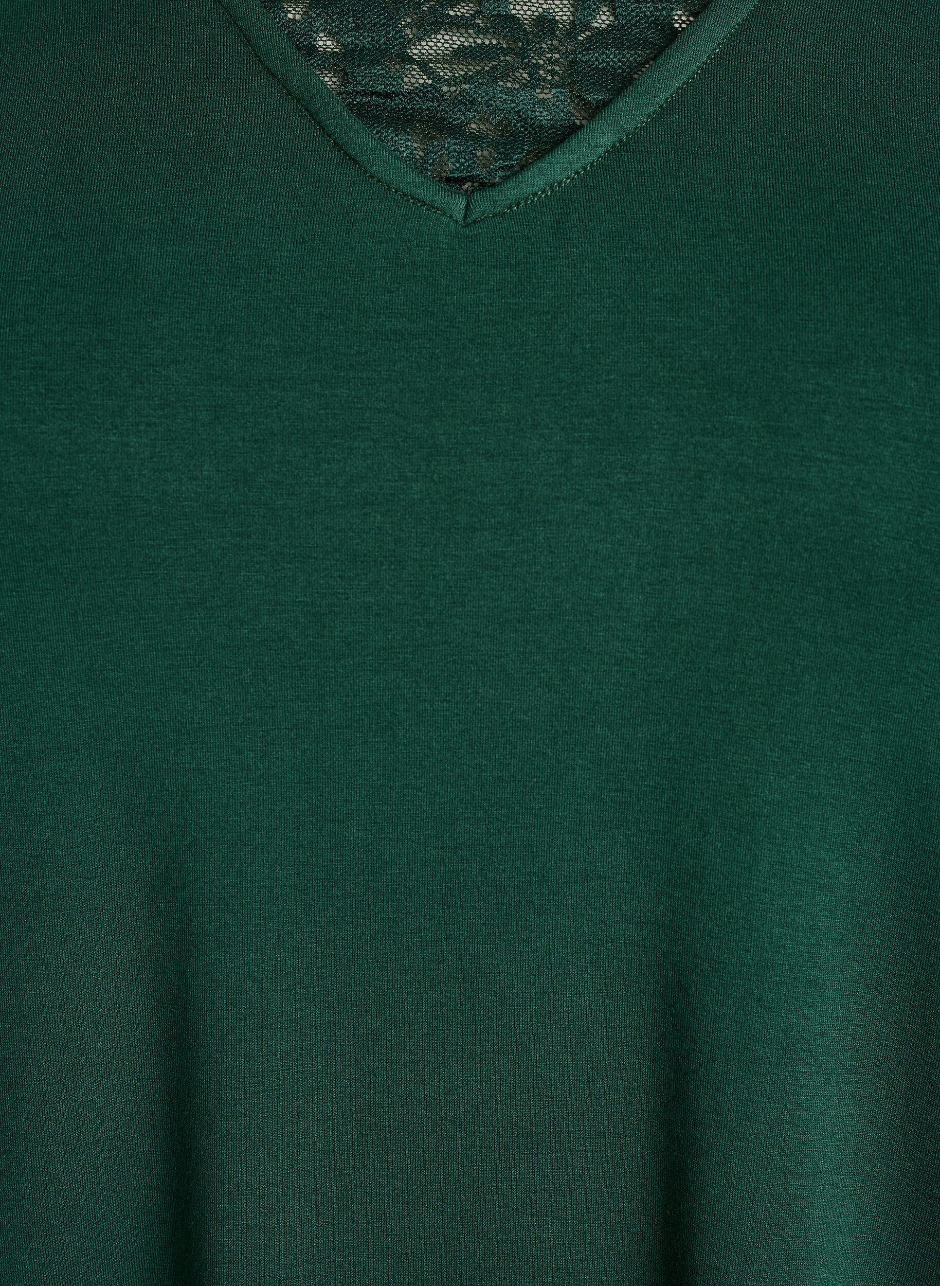 Zizzi Pyjamashirt met lange mouwen en kantdetails, Groen, Packshot image number 2