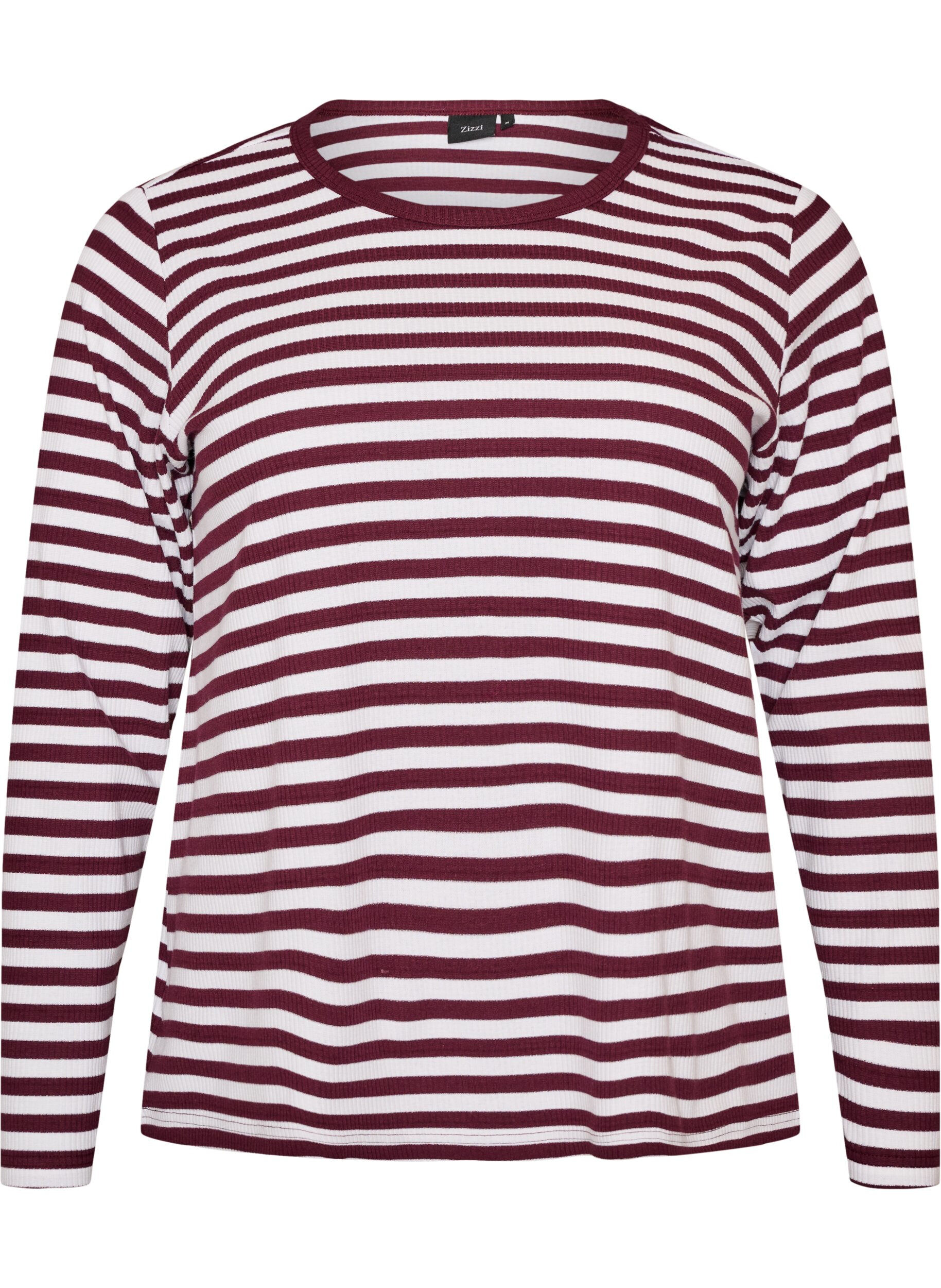 ZizziNachtbovenstuk met lange mouwen in geribde jersey met strepen, Rood, Packshot image number 0