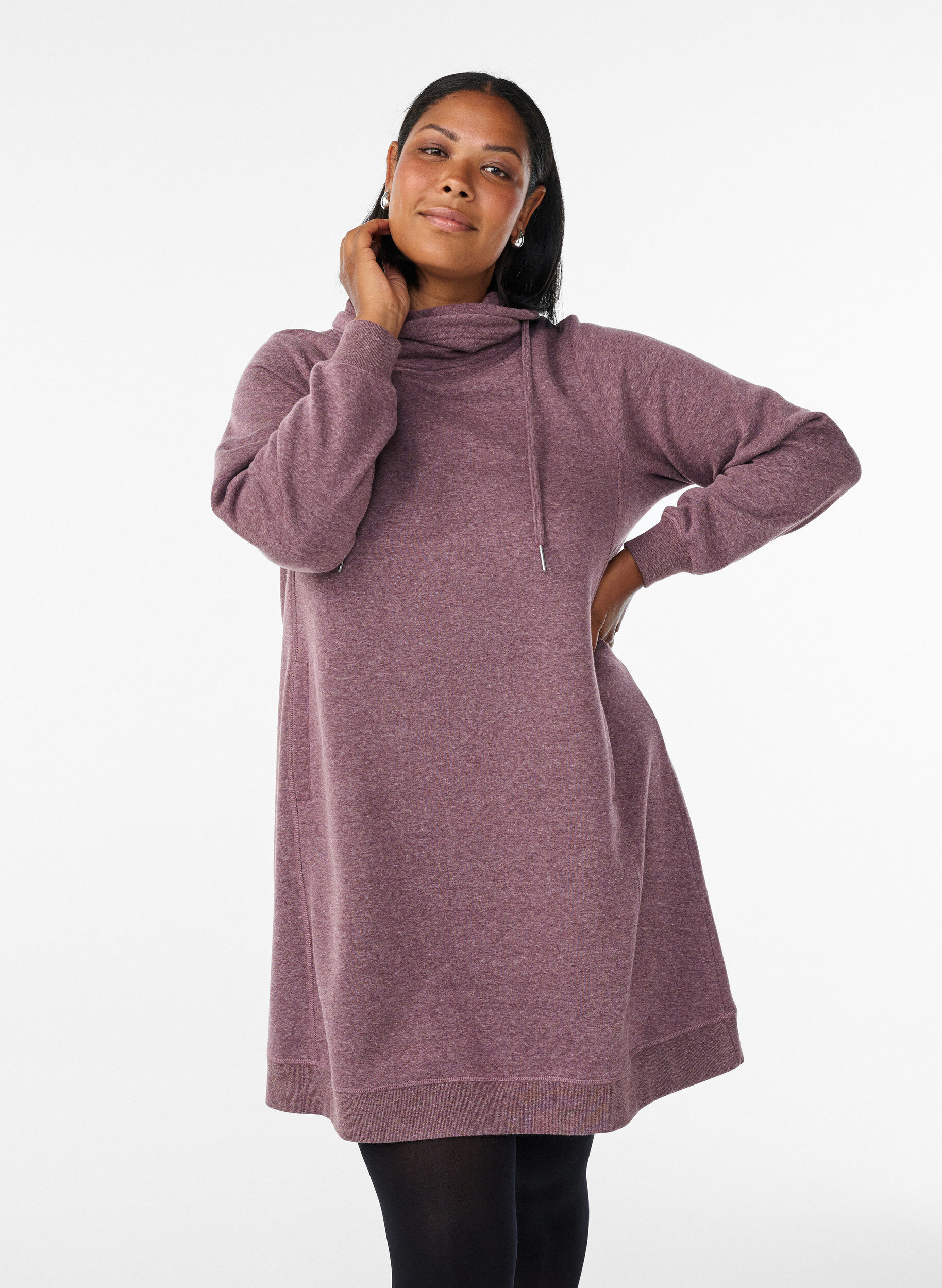 ZizziKort sweatshirt jurk met hoge kraag en zakken, Rood, Model image number 0