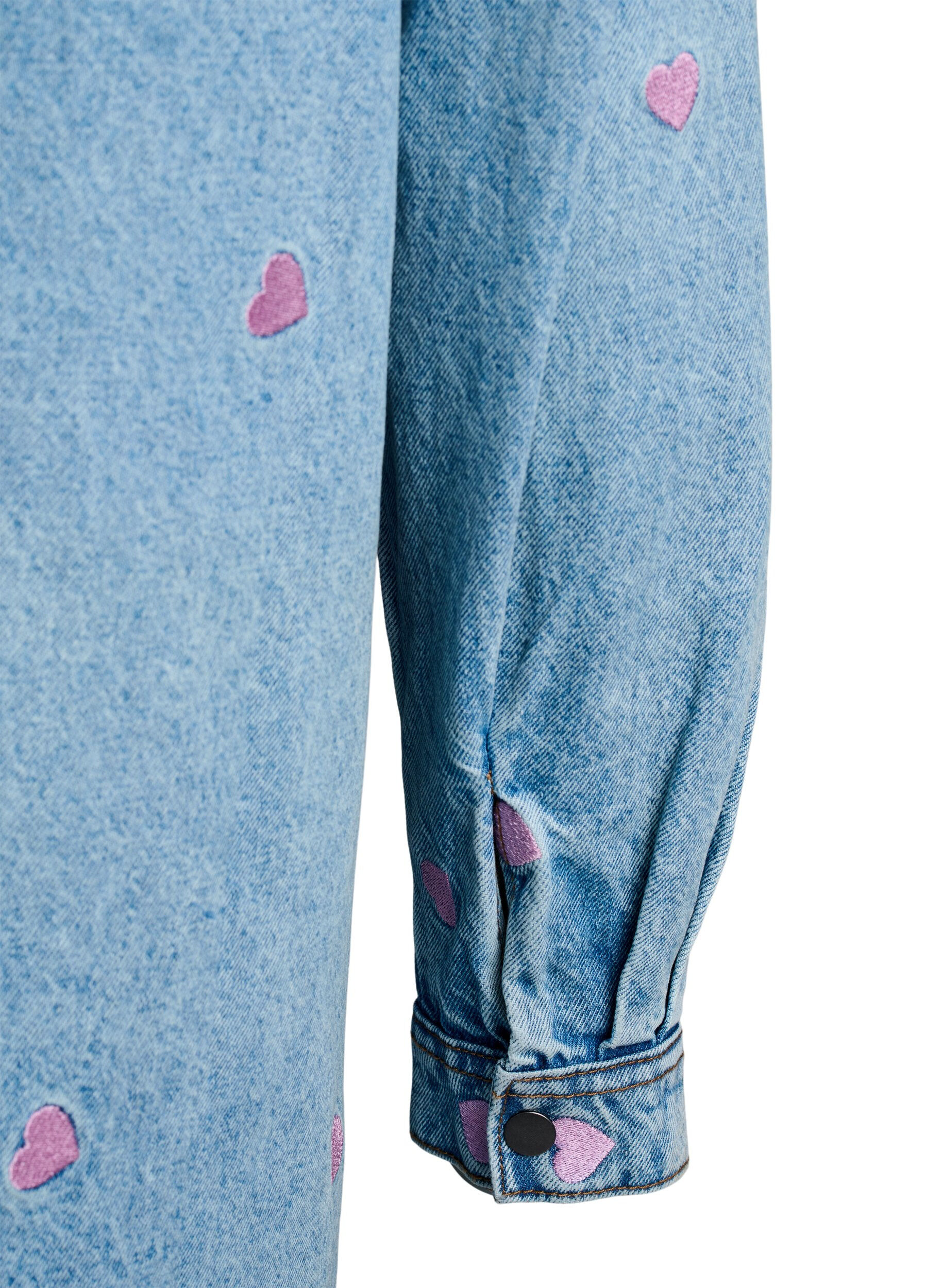 Zizzi Denim jurk met hartjes en borstzakken, Blauw, Packshot image number 3
