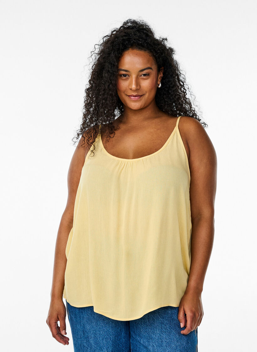 Strap top in viscose, Geel, Model image number 0