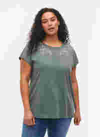Katoenen t-shirt met bladprint, Balsam Green Leaf, Model