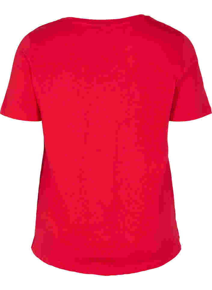 Katoenen t-shirt met korte mouwen en tekstopdruk, Chinese Red, Packshot image number 1