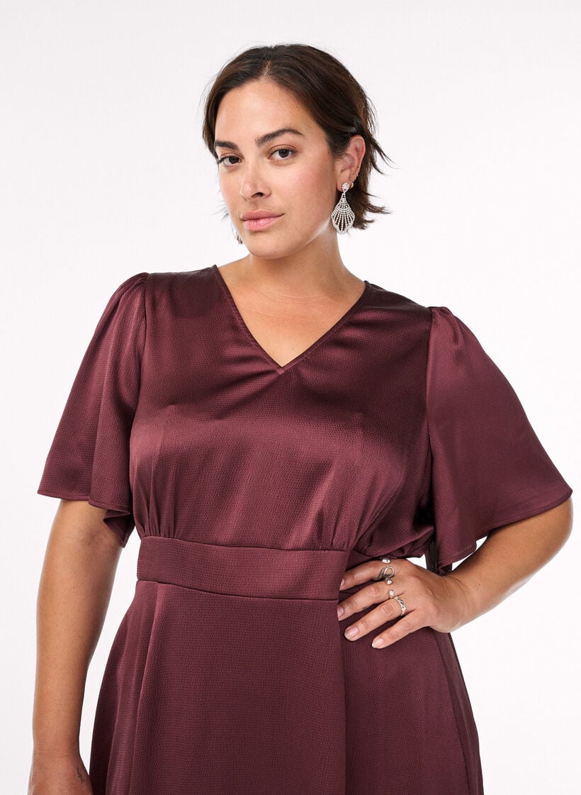 Empire feestjurk in midi lengte, Donker Bordeaux, Model image number 2